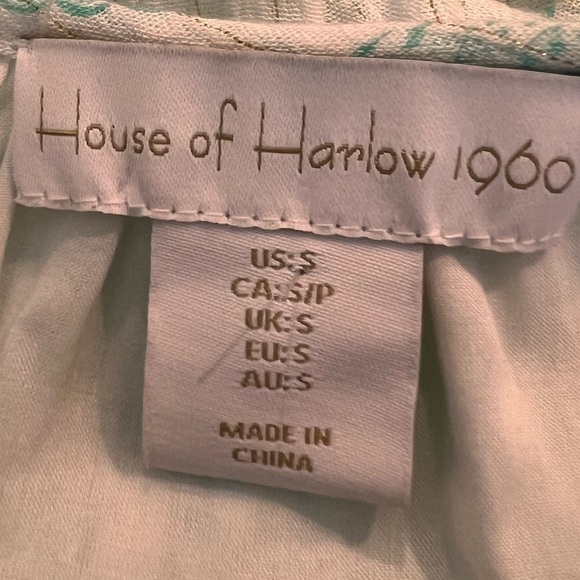 NWOT House of Harlow 1960 Mint Paisley White Smocked Ruffle Mini Dress Small - Picture 14 of 15